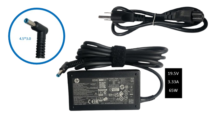 Cargador HP punta azul 19.5V, 3.33A, punta 4.5*3.0, 65W