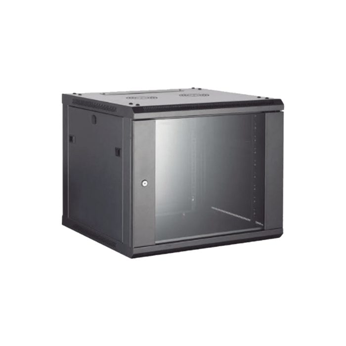 Gabinete para Montaje en Pared - Piso / Puerta de Cristal Templado / Cuerpo Fijo / 4 Unidades de Rack / 19" / Fabricado en Acero