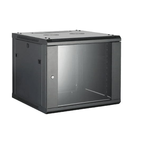 Gabinete para Montaje en Pared - Piso / Puerta de Cristal Templado / Cuerpo Fijo / 9 Unidades de Rack / 19" / Fabricado en Acero