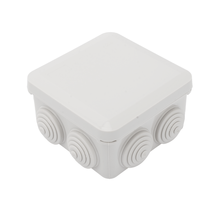 Caja Derivación-Conexión de Plástico (89 X 89 X 50 mm) con 7 Glándulas de Goma Cerrado a Presión.
